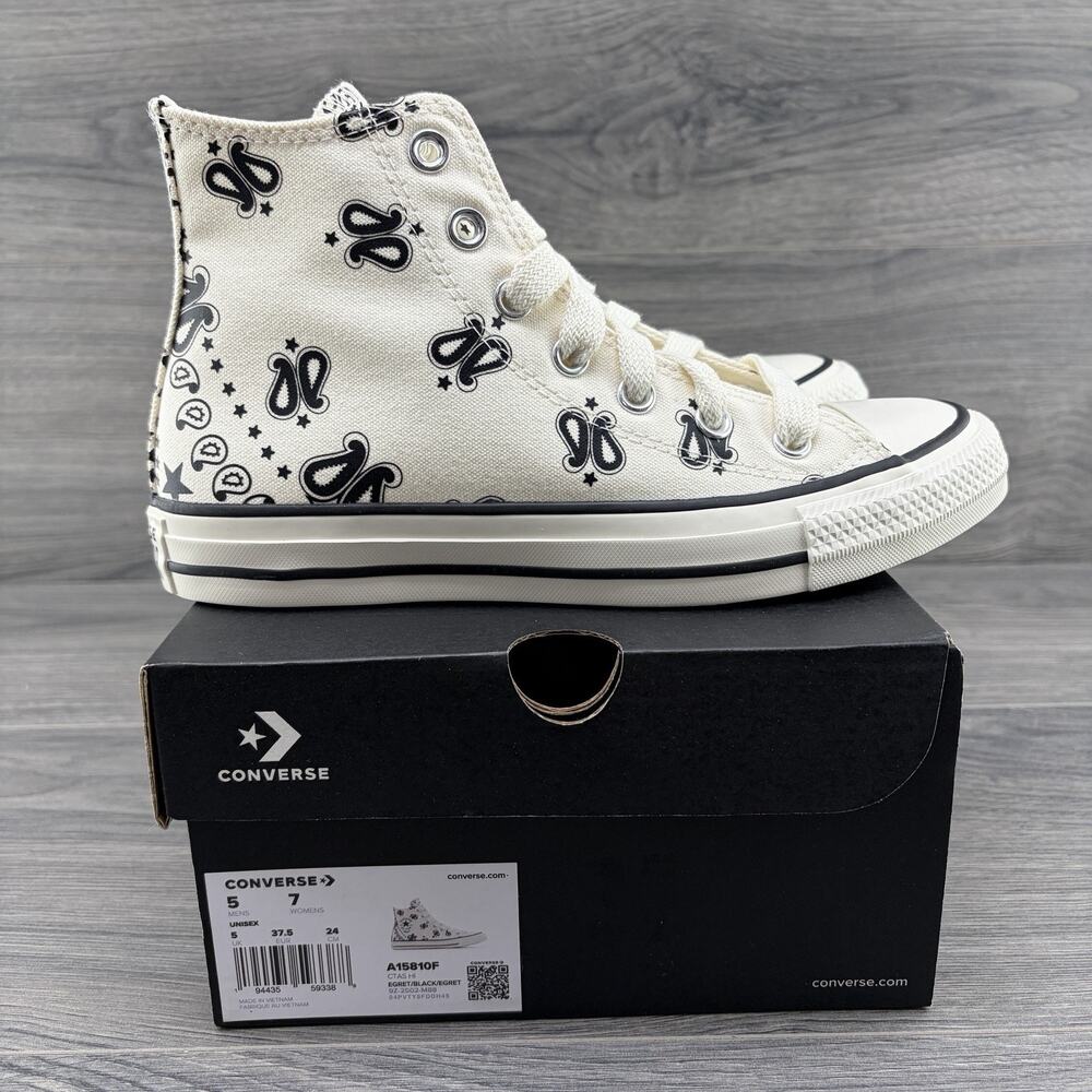 Converse Chuck Taylor All Star Paisley Size 7 Womens White Black Sneakers